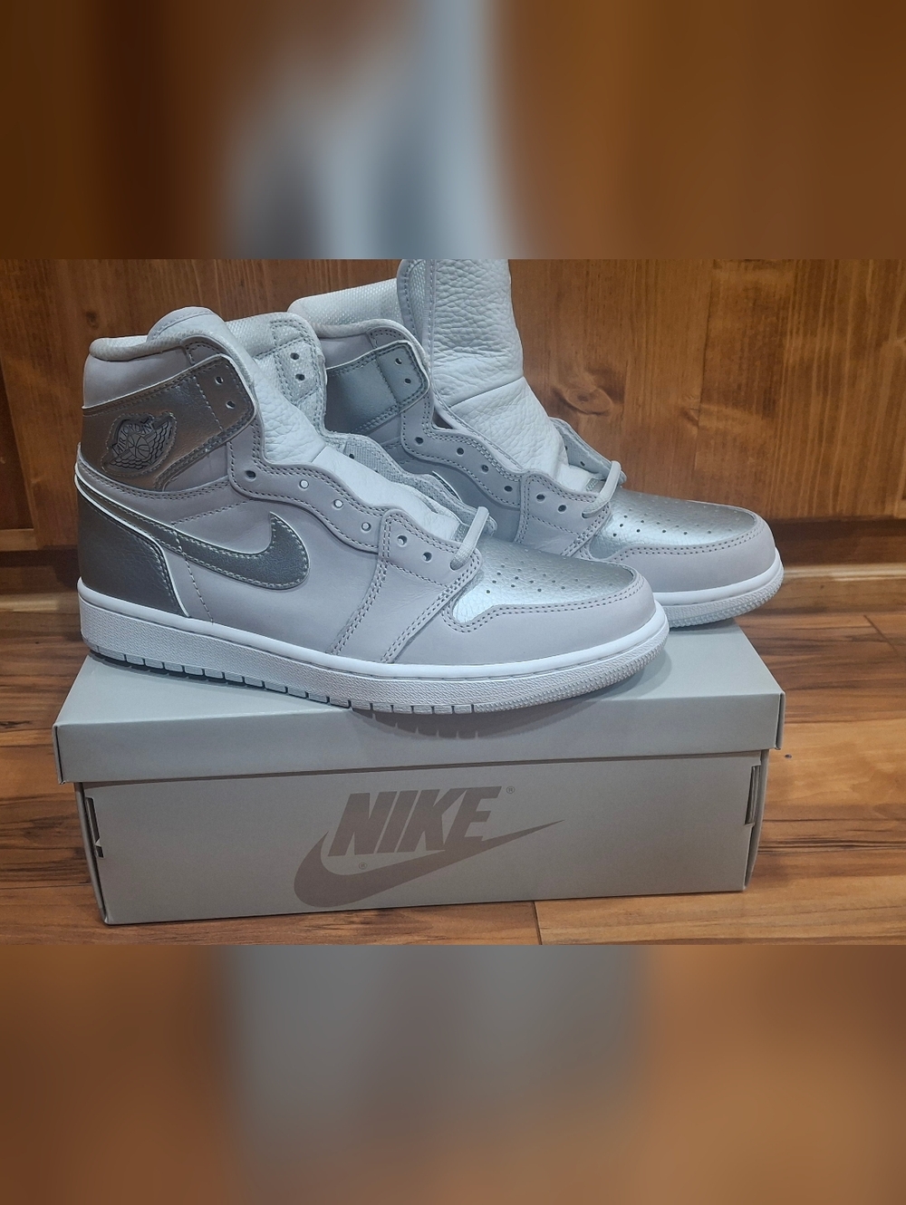 Nike Air Jordan 1 High Silver Metallic Sneakers Mens Size 9 NEW HIGH OG CO JP